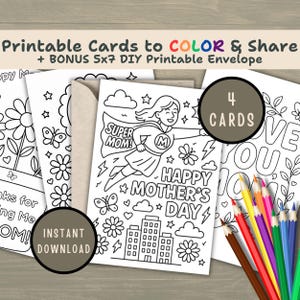 Happy Mothers Day Coloring Card for Kids, DIY Activity, Color-In Your Own Card for Mom, Mother&#39;s Day Printable, Mom&#39;s Day Activity Download