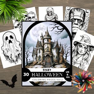 Scary Coloring Pages, Halloween Coloring, Horror Coloring, Zombie Coloring,  Dark Art Grayscale, Creepy Designs, Witchy Coloring Book, Gray