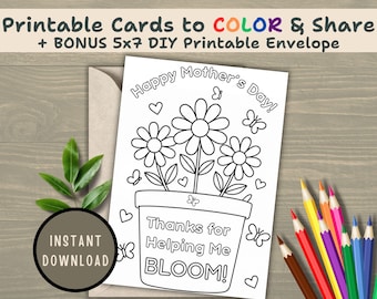Mother's Day Color-In Card: DIY Kids Activity (Instant Download)