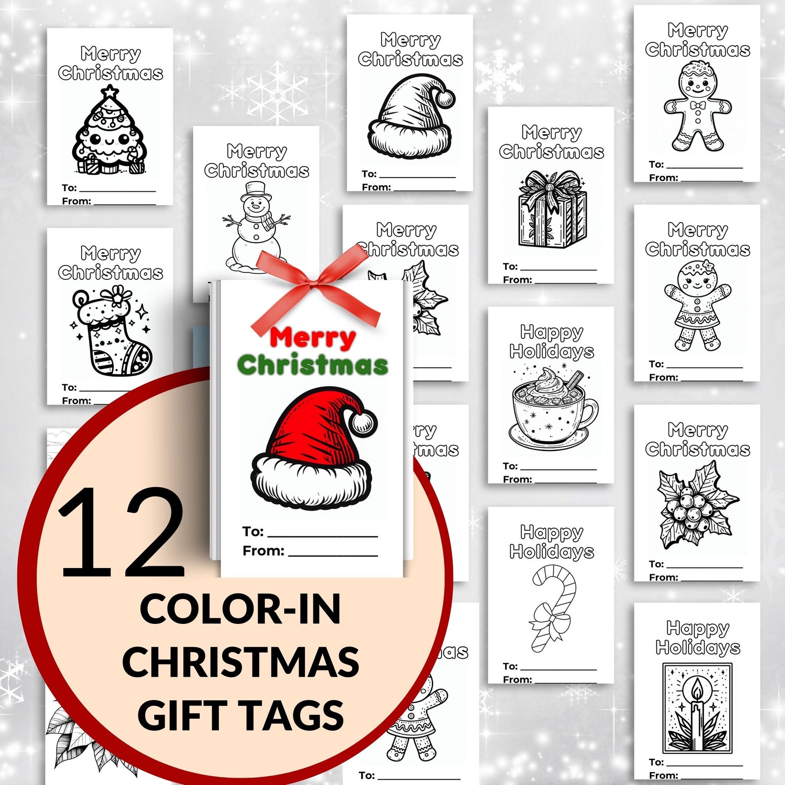 Christmas Coloring Gift Tags, Kids Xmas Activity, Holiday Treats Tag ...