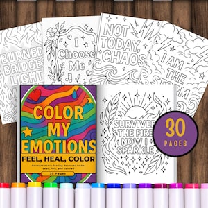 Páginas para colorir emoções, livro para colorir sentimentos, afirmação para imprimir, pinte suas emoções, folhas para colorir amor-próprio, arte de atenção plena
