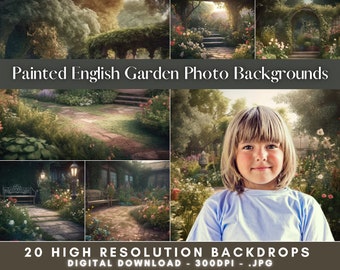 Fondo de estudio de jardín inglés pintado - Fondo de fotografía - Fondos digitales para Photoshop - Boda - Maternal - Modelado