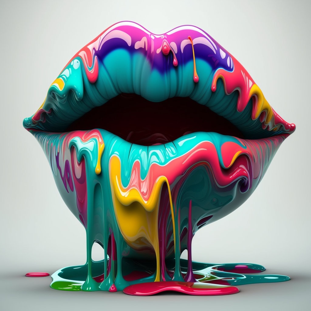 Colorful Lips Dripping in Paint Canvas Wall Art Digital AI Artwork Wall