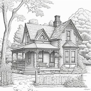 Victorian and Colonial Houses Coloring Pages Digital AI Artwork Adults ...