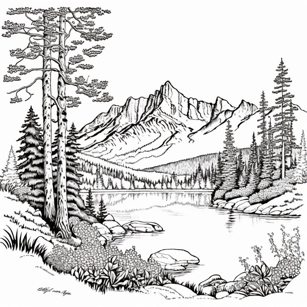 5 Mountain View Coloring Pages Printable Downloadable Artwork Kids
