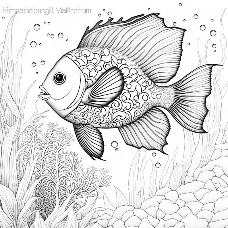 5 Aquatic Fish Downloadable Printable Coloring Pages - Etsy