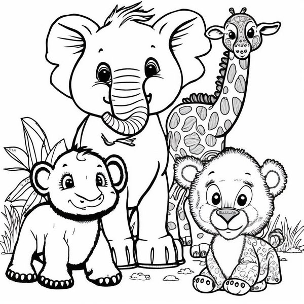 Baby Animals Printable Coloring Pages | Kids | Coloring | Digital AI Artwork | Instant Download | Animals | Toddlers | Digital Prints | Baby