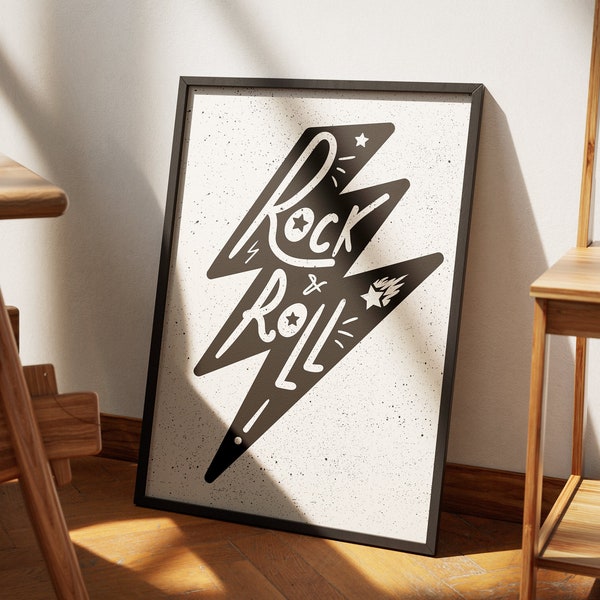 Rock 'n' Roll Blitz: Dynamisches Schwarz-Weiß-Poster, Energiegeladene Rockästhetik, Kultige Wanddekoration