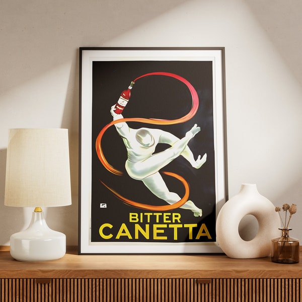 Cartel vintage de Bitter Canetta: carteles publicitarios nostálgicos, arte publicitario retro, coleccionable para fanáticos de la nostalgia, arte decorativo de pared