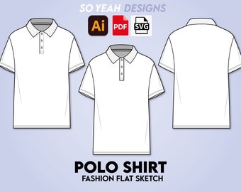 Streetwear Vector Polo Shirt Mock up, Technical Drawing Tech Pack Fashion Flat Short Sleeve ai for Adobe Illustrator