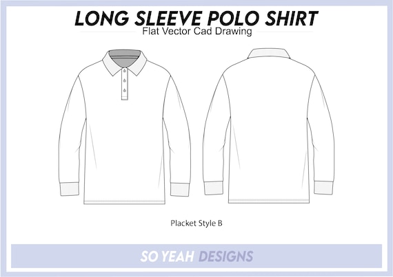 Long Sleeve Polo Shirt Streetwear Vector Mock Up, Technical