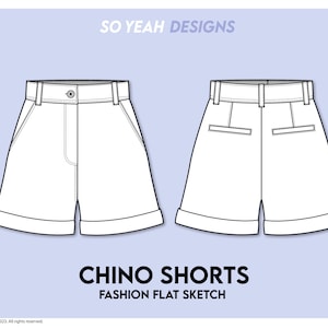 Womens Casual Chino Shorts Fashion Flat Sketch - Fashion Design Template - Technical CAD Flat Drawing - Instant Digital Download Ai Pdf
