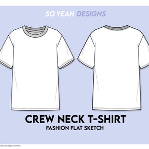 Crew Neck Short Sleeve T-shirt - Fashion Flat Sketch - Fashion Template - Technical Drawing - Fashion Vector