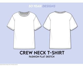 Crew Neck Short Sleeve T-shirt - Fashion Flat Sketch - Fashion Template - Technical Drawing - Fashion Vector