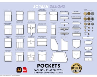 Pocket Pack Fashion Flat Template | Technical Vector Drawing | Digital Download Illustrator Ai Pdf