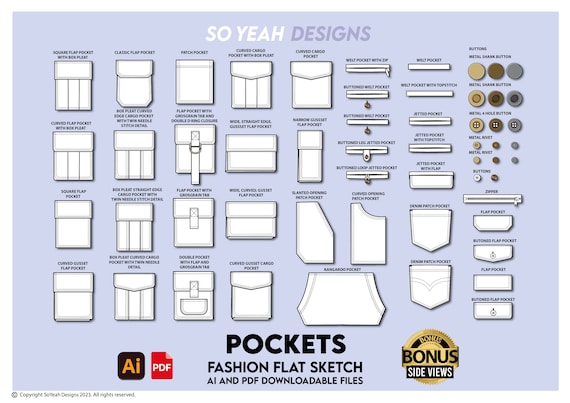 Pocket Pack Fashion Flat Template | Technical Vector Drawing | Digital Download Illustrator Ai Pdf