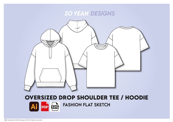 Oversized Hoodie & T-shirt Vector Flat. Drop Shoulder Boxy