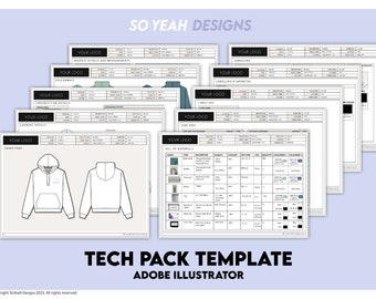 Hoodie Tech Pack Template Editable Sample | 10 Page |  Garment Tech Pack | Digital Download Illustrator Ai Pdf