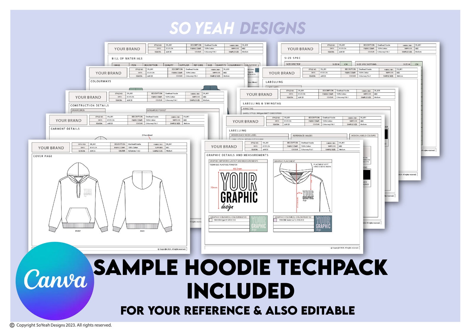 Canva Tech Pack Template Editable 10 Page | Free Sample Hoodie Fashion ...