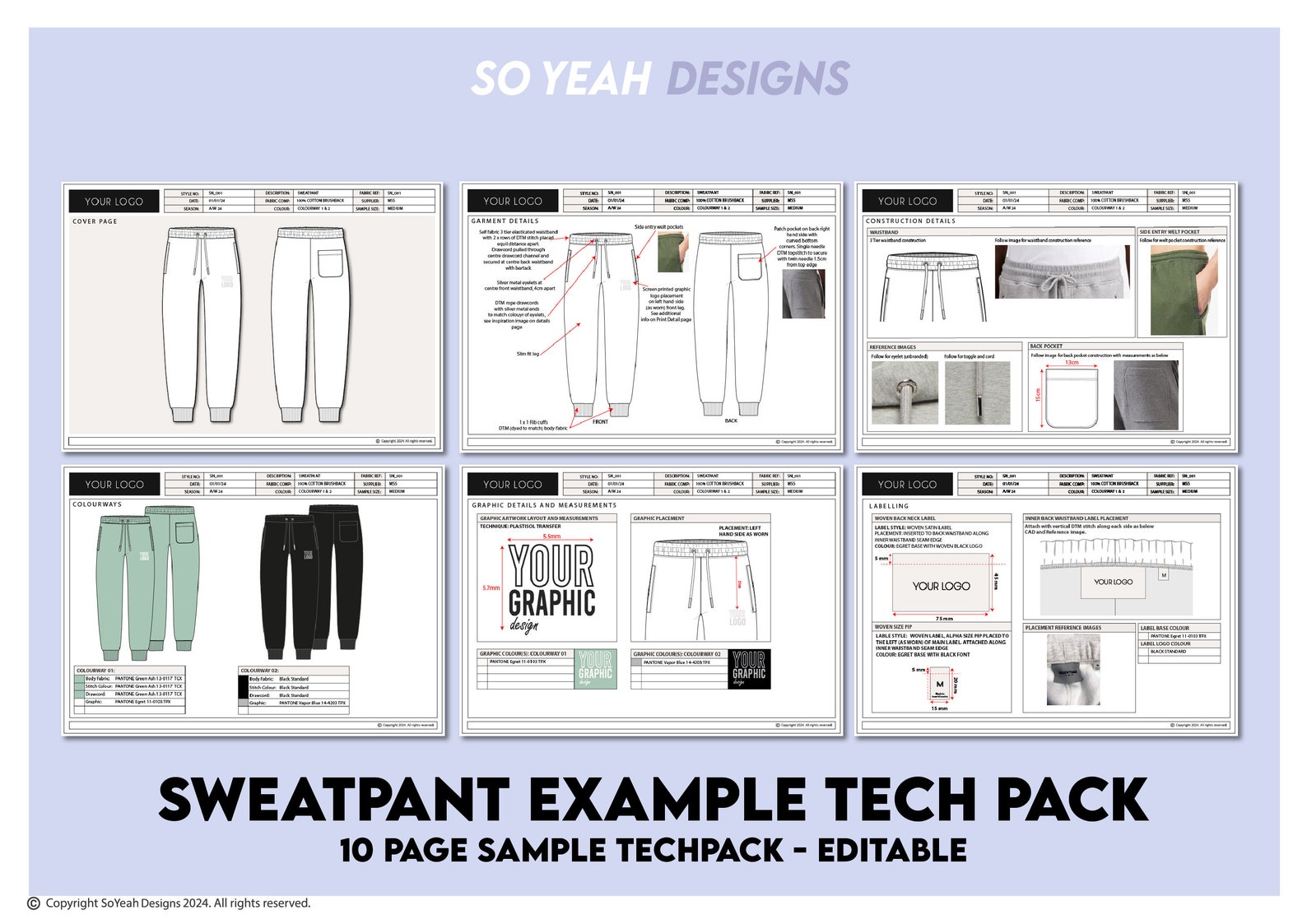 Tech Pak Example Industry Sweatpant Sample Tech Pack Template Editable Comprehensive Garment Tech ...