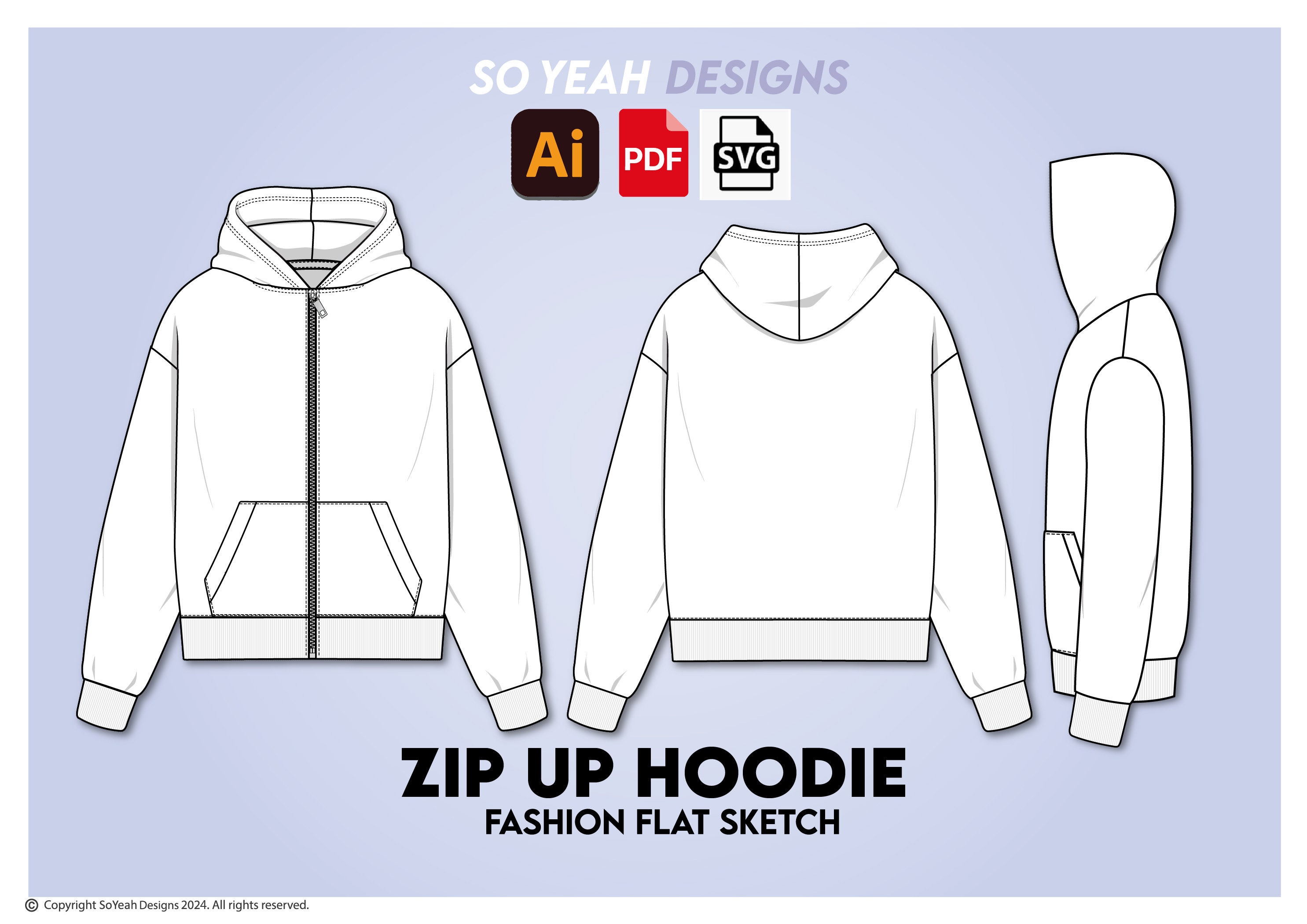 【COVERNAT】 ★ Graphic Sketch Hoodie ★ Over Fit Streetwear Vector Oversized Zip up Hoodie Sweatshirt Mock Up