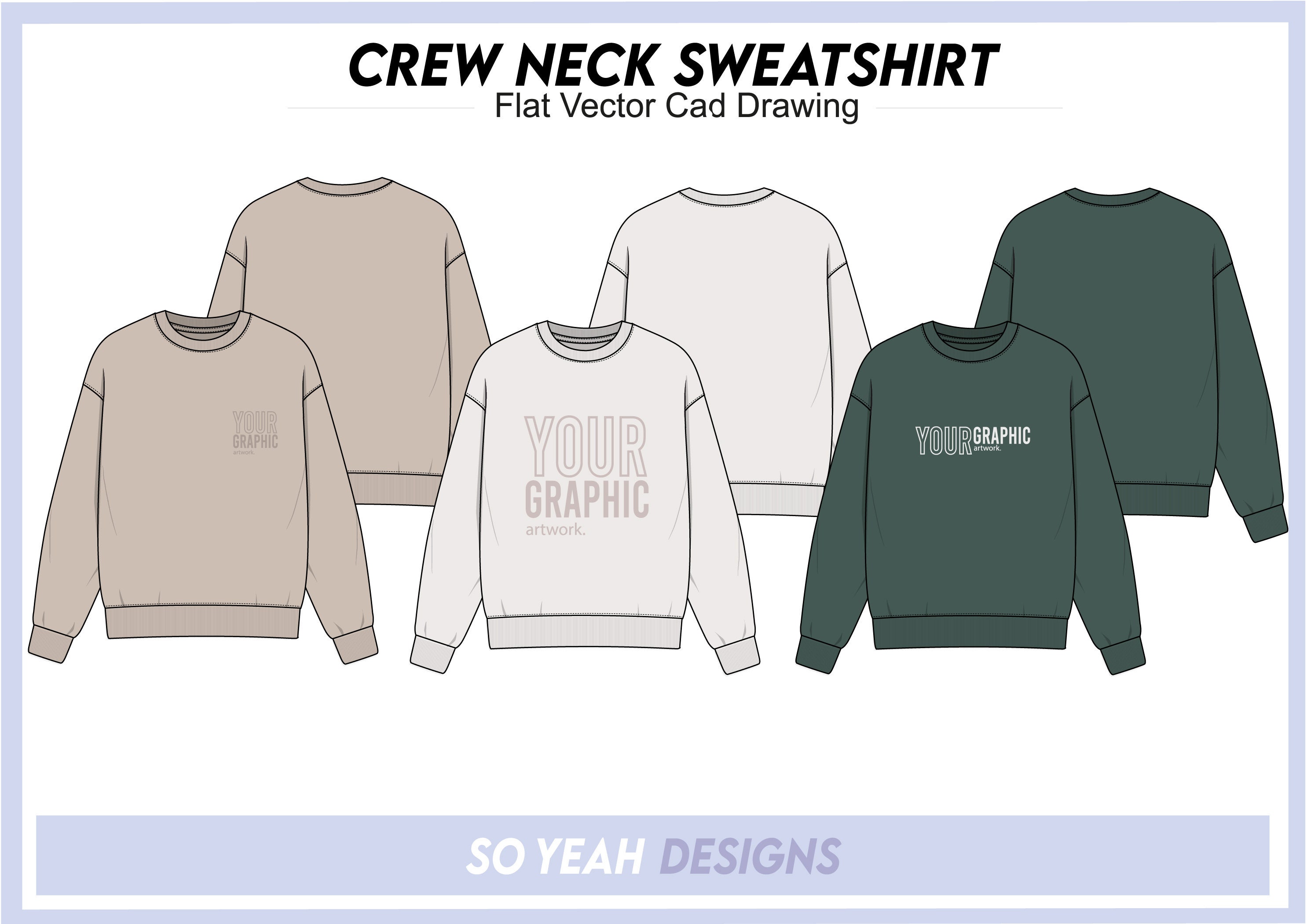 Crew Neck Sweatshirt Fashion Flat Vector CAD for Adobe