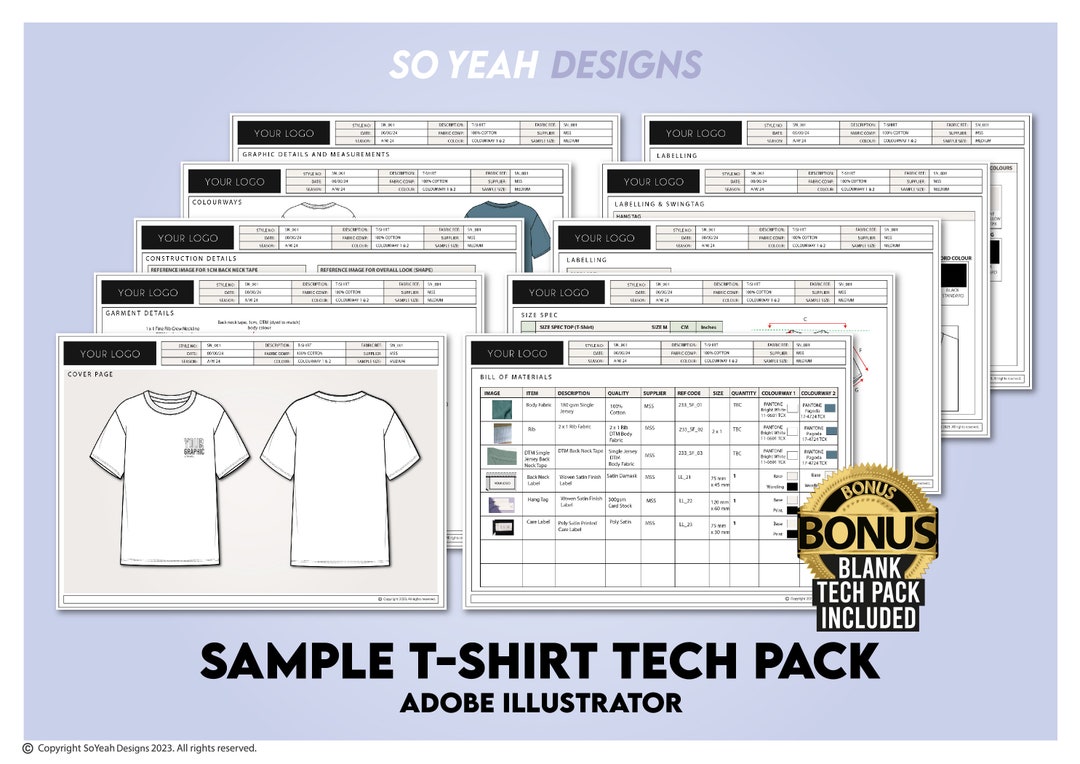Sample Tshirt Tech Pack Mock up Template With Bonus Blank Template for