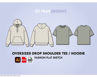 Oversized Drop Shoulder Tee & Hoodie Vector Mockup (Digital Download)