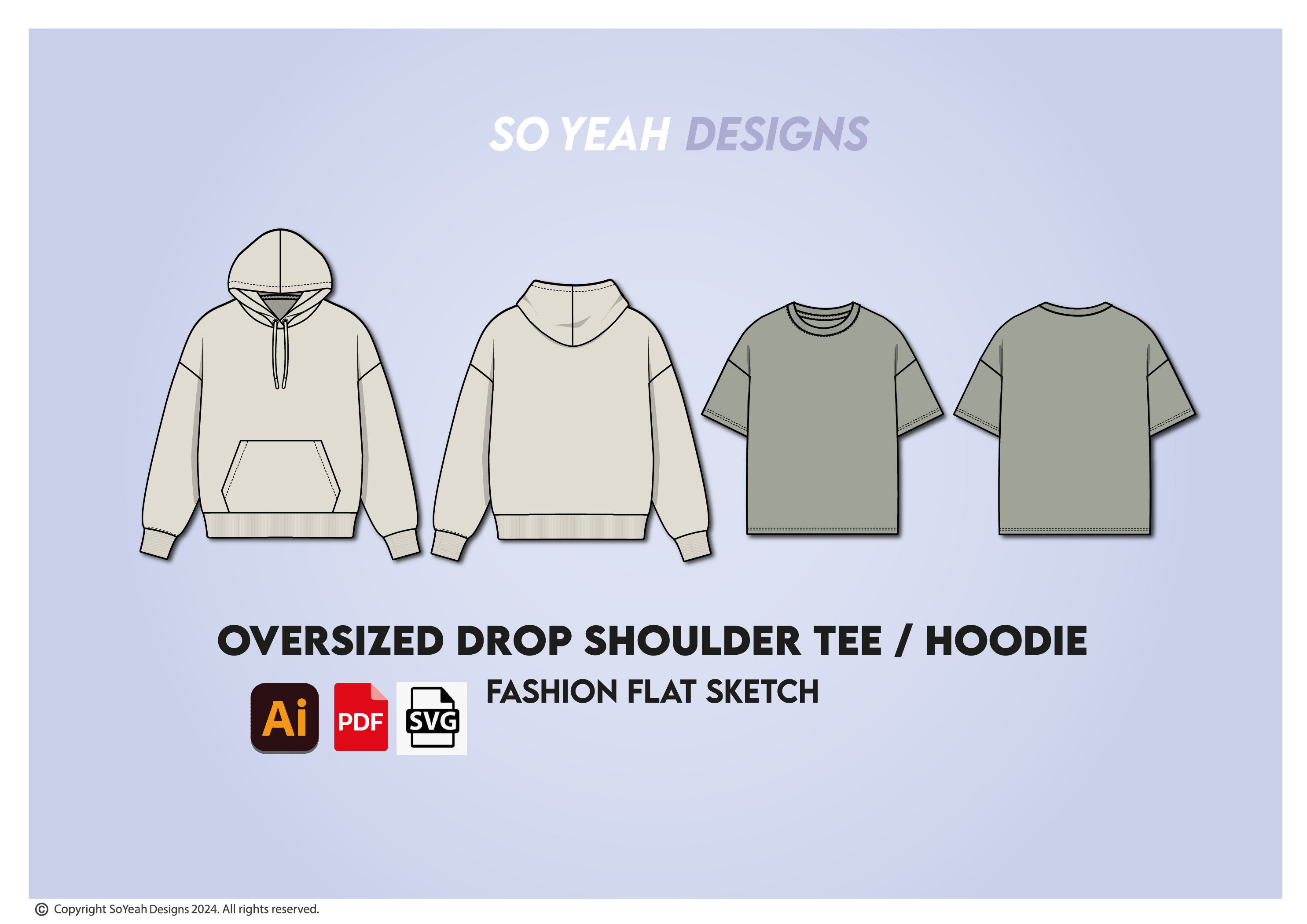 Oversized Drop Shoulder T-shirt & Hoodie Vector Mockup
