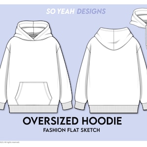 Streetwear Essential Oversized Hoodie - Technical Flat Sketch - Fashion Design Template - Instant Digital Download Vector Ai Pdf Svg