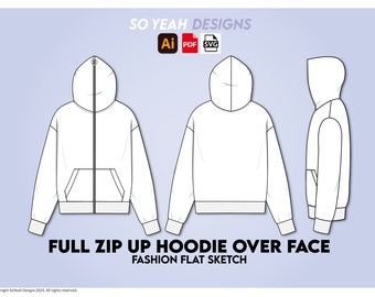 Full Zip Hoodie Vector Template, Streetwear Mockup (AI, PDF, SVG)