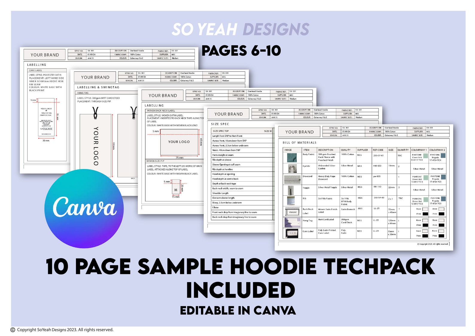 Canva Tech Pack Template Editable 10 Page | Free Sample Hoodie Fashion ...