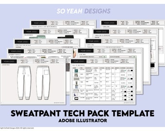 Sweatpant Tech Pack Template Editable Sample | 10 Page |  Garment Tech Pack | Digital Download Illustrator Ai Pdf