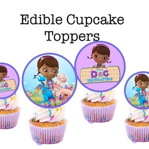 DOC MCSTUFFINS cupcake topperS , edible doc mcstuffins cupcake toppers , doc mcstuffins birthday