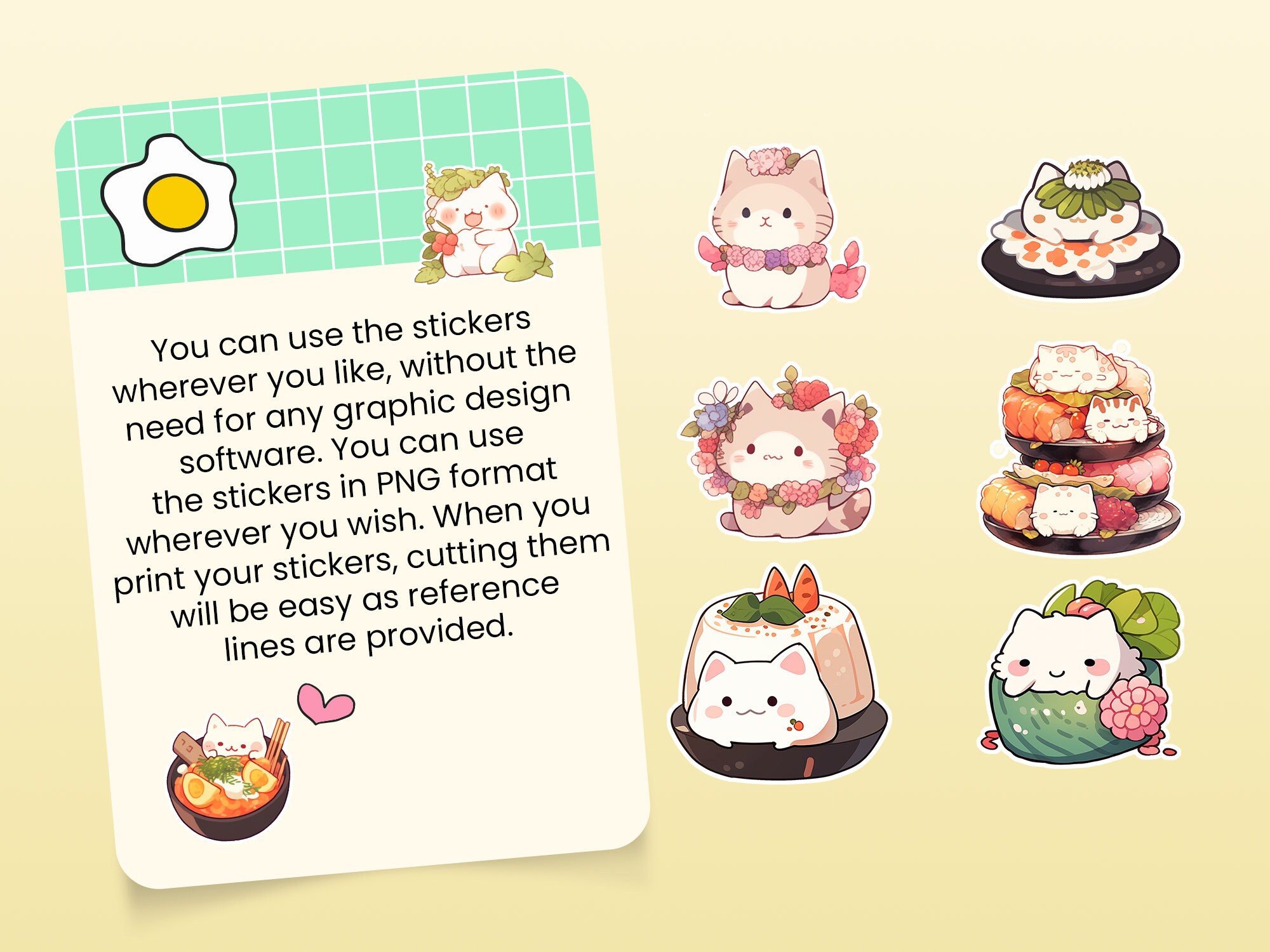 Cute Kawaii Stickers Japanese Food Cute Cats PNG - Etsy
