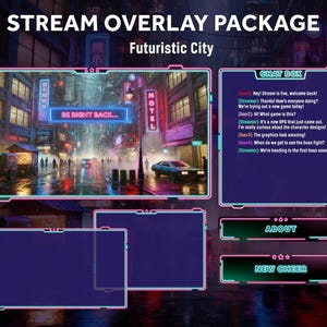 Futuristic Neon City Animated streaming pack | Twitch Overlay | Stream Package for Twitch | Alerts, Sci-fi - Tech - cyberpunk - Blade Runner