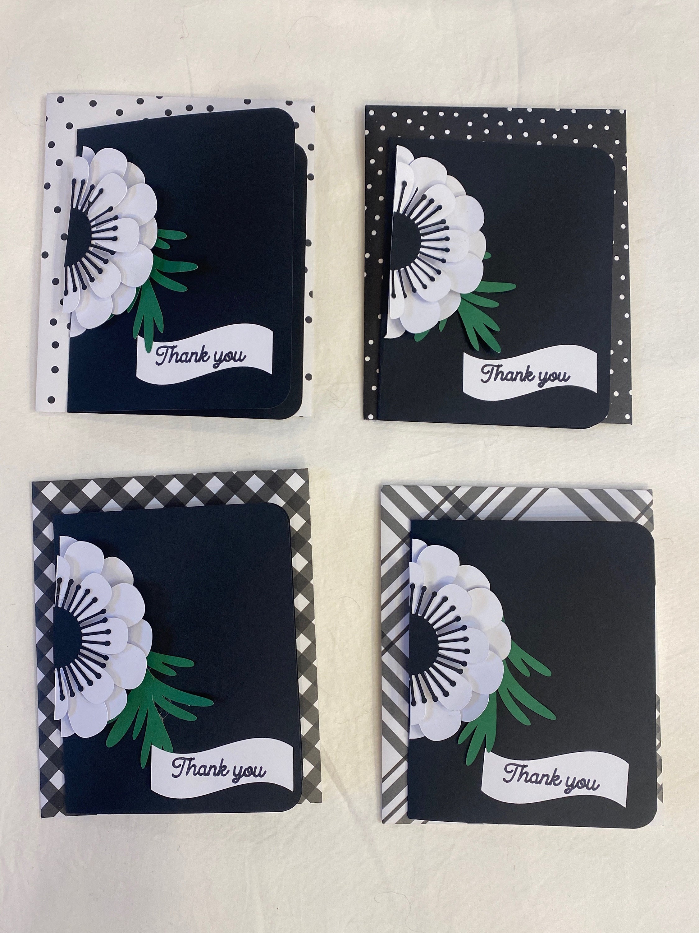 4 thank you cards with envelopes in a boxed set. Handmade. Ready to write pleasant words and send to a friend.