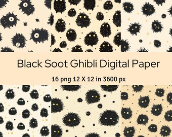 Spirited Away Soot Sprites Digital Paper: Anime Scrapbooking (Digital Download)