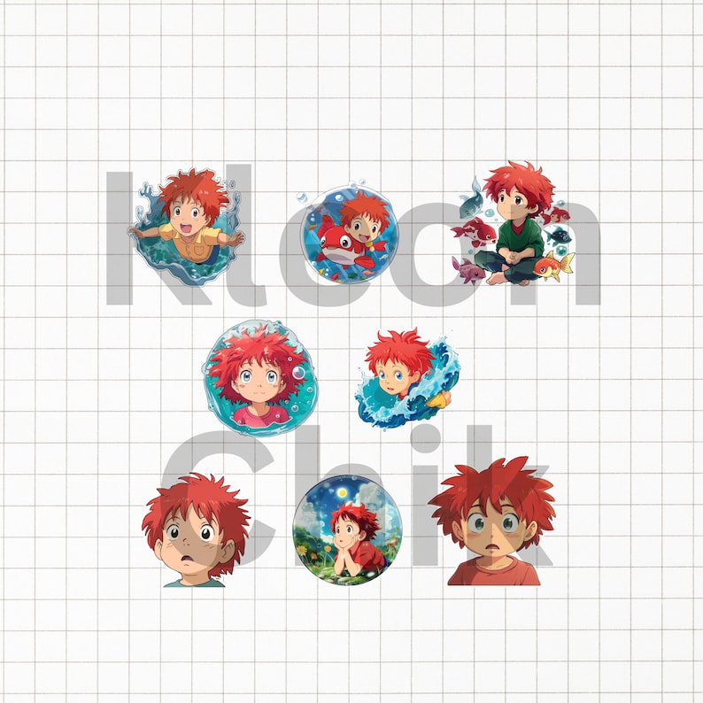 Pegatina digital Ponyo, PNG, fondo transparente, pegatina anime Ghibli ...