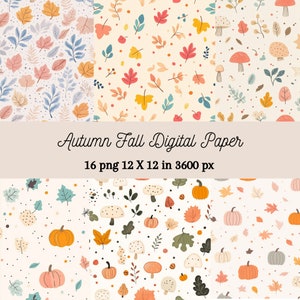 Autumn Fall Digital Paper, Fall Season Digital Paper, Cute Autumn 16 Digital Paper 12&quot; X 12&quot; in, Scrapbooking, Commercial Use