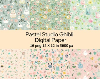 Pastel Ghibli Digital Paper: 16 Anime Scrapbooking Pages (Digital Download)