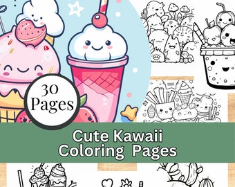 Afdrukbare schattige kawaii kleurplaten - kawaii eenvoudige doodle kleurplaten - volwassen kleurplaten, afdrukbaar, ontspannend 30 pagina's 8,5 bij 11 in
