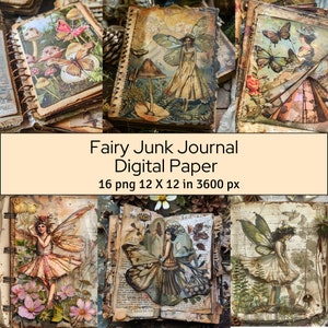 Fairy Junk Journal papier numérique, journal mythique indésirable, papier de journalisation, 16 papiers numériques 30 x 30 cm, scrapbooking, usage commercial