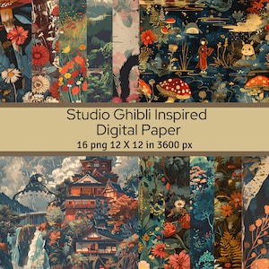 Ghibli-inspirerat digitalt papper: 16 PNG-konstsidor (12x12 tum) (digital nedladdning)
