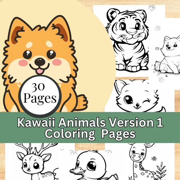 Printable Kawaii Animals Coloring Pages, 30 Printable Cute Kawaii Animals, Kids and Adult Simple Activity, Kids Busy Book, Kids Activity