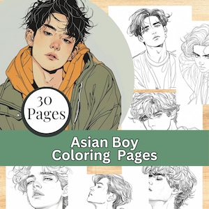 Asian Anime Boy Coloring Pages Adult Coloring Book Printable Kawaii Anime Man Activity Coloring Pages Relaxing Coloring Book