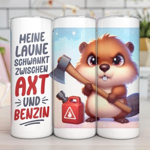 Lindo castor gruñón y molesto y divertido refrán alemán sin costuras, vaso delgado de 20 oz, diseño de sublimación de taza térmica PNG CU