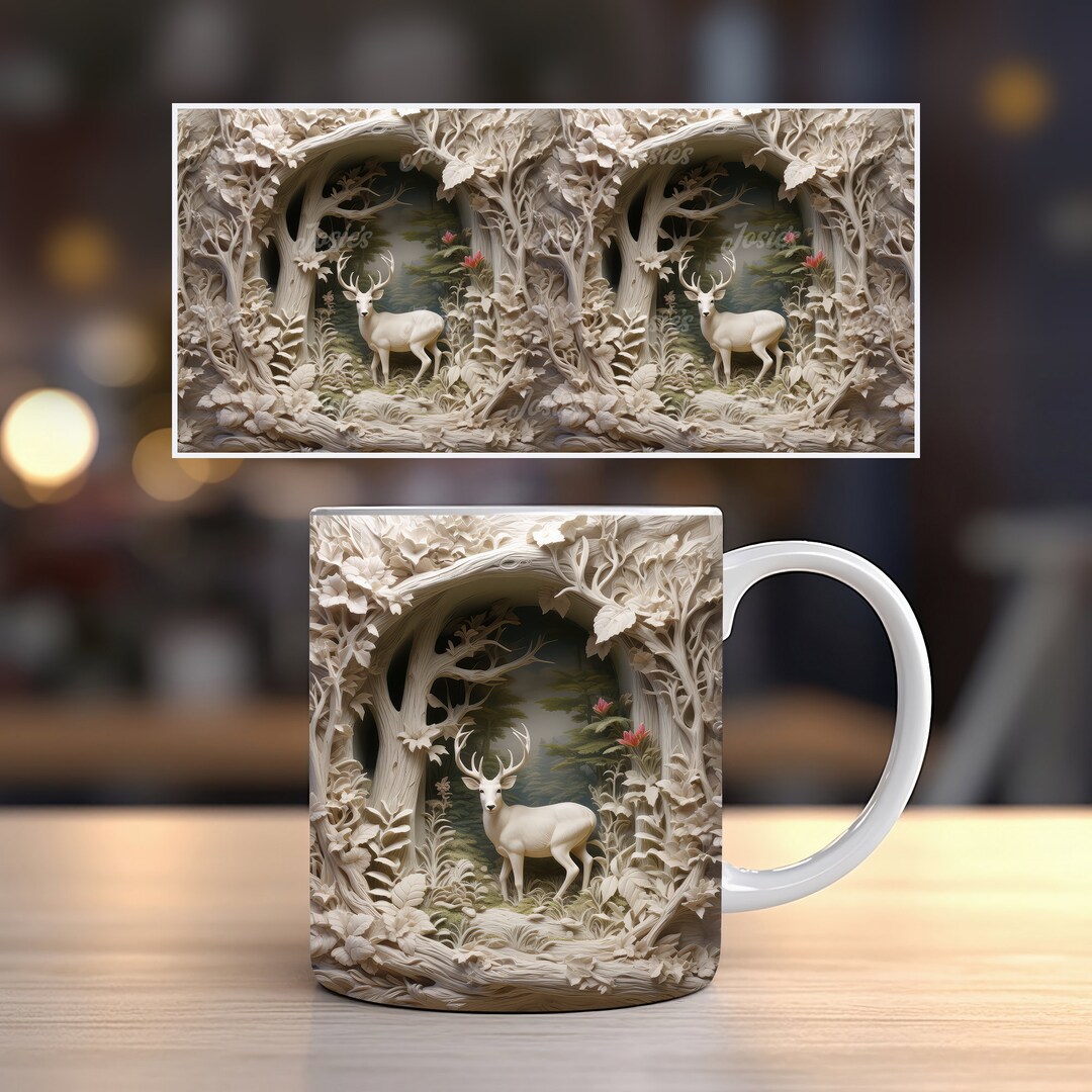 3D Hole in a Wall Deer Forest Mug Coffee Mug, 11oz 15oz Mug Sublimation ...