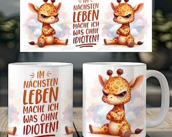 Annoyed giraffe and funny German saying work 11 oz cup coffee cups wrap sublimation design digital art download print template PNG