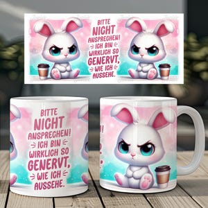 Grumpy bunny and funny saying german 11 oz mug coffee cup wrap sublimation design digital art download print template PNG CU